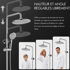 Homelody Colonne de Douche Thermostatique Hauteur Reglable 940 a 1200 mm Jet Pluie avec Tablette Finition Chrome pour Salle de Bain