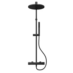 Colonne De Douche Thermostatique|GoodHome Colonne de douche thermostatique avec pommeau, douchette 2 jets, flexible, barre réglable, noir, Levanna