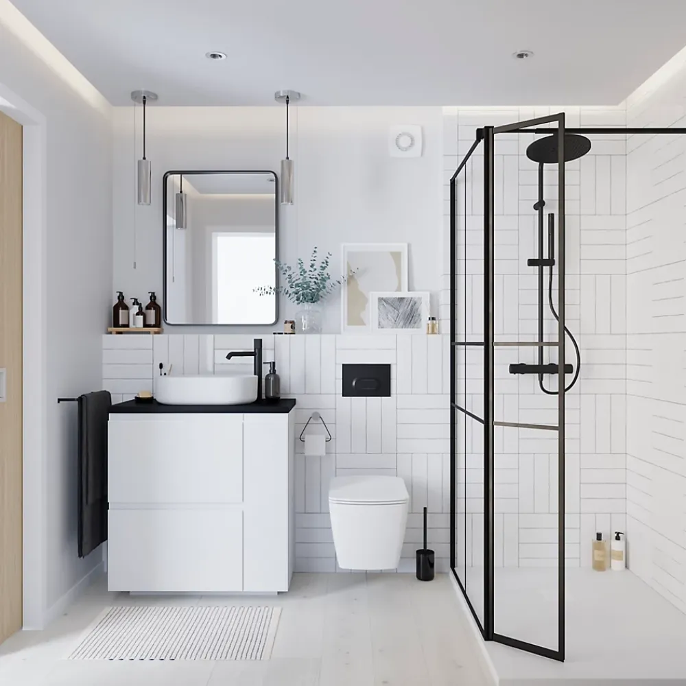 Colonne De Douche Thermostatique|GoodHome Colonne de douche thermostatique avec pommeau, douchette 2 jets, flexible, barre réglable, noir, Levanna