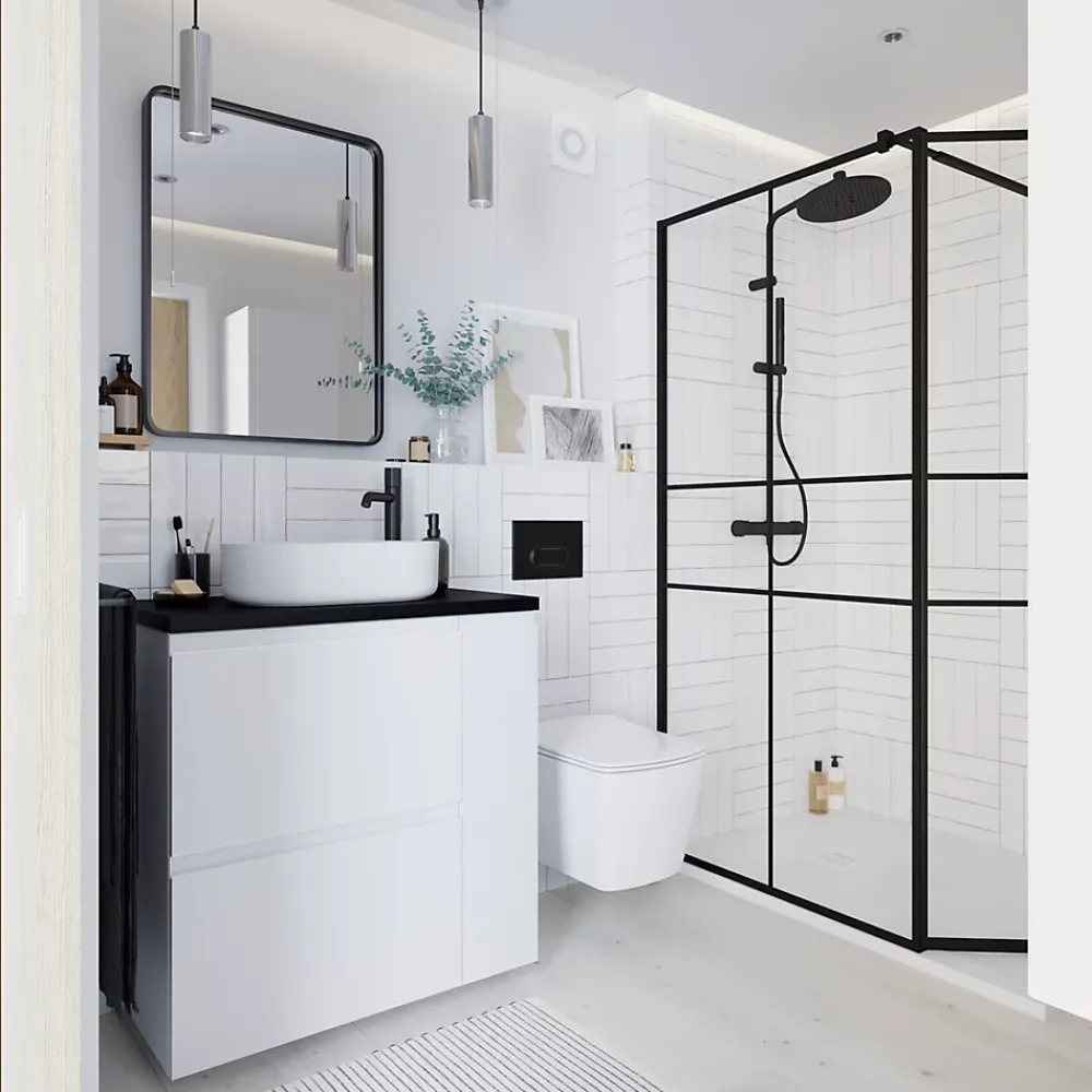 Colonne De Douche Thermostatique|GoodHome Colonne de douche thermostatique avec pommeau, douchette 2 jets, flexible, barre réglable, noir, Levanna