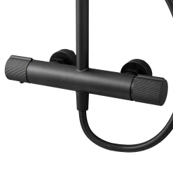 Colonne De Douche Thermostatique|GoodHome Colonne de douche thermostatique avec pommeau, douchette 2 jets, flexible, barre réglable, noir, Levanna