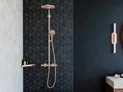 Colonne De Douche Thermostatique|Hansgrohe Colonne de douche thermostatique avec pommeau + douchette 3 jets + flexible + barre réglable, bronze brossé, Select S240 PowderRain