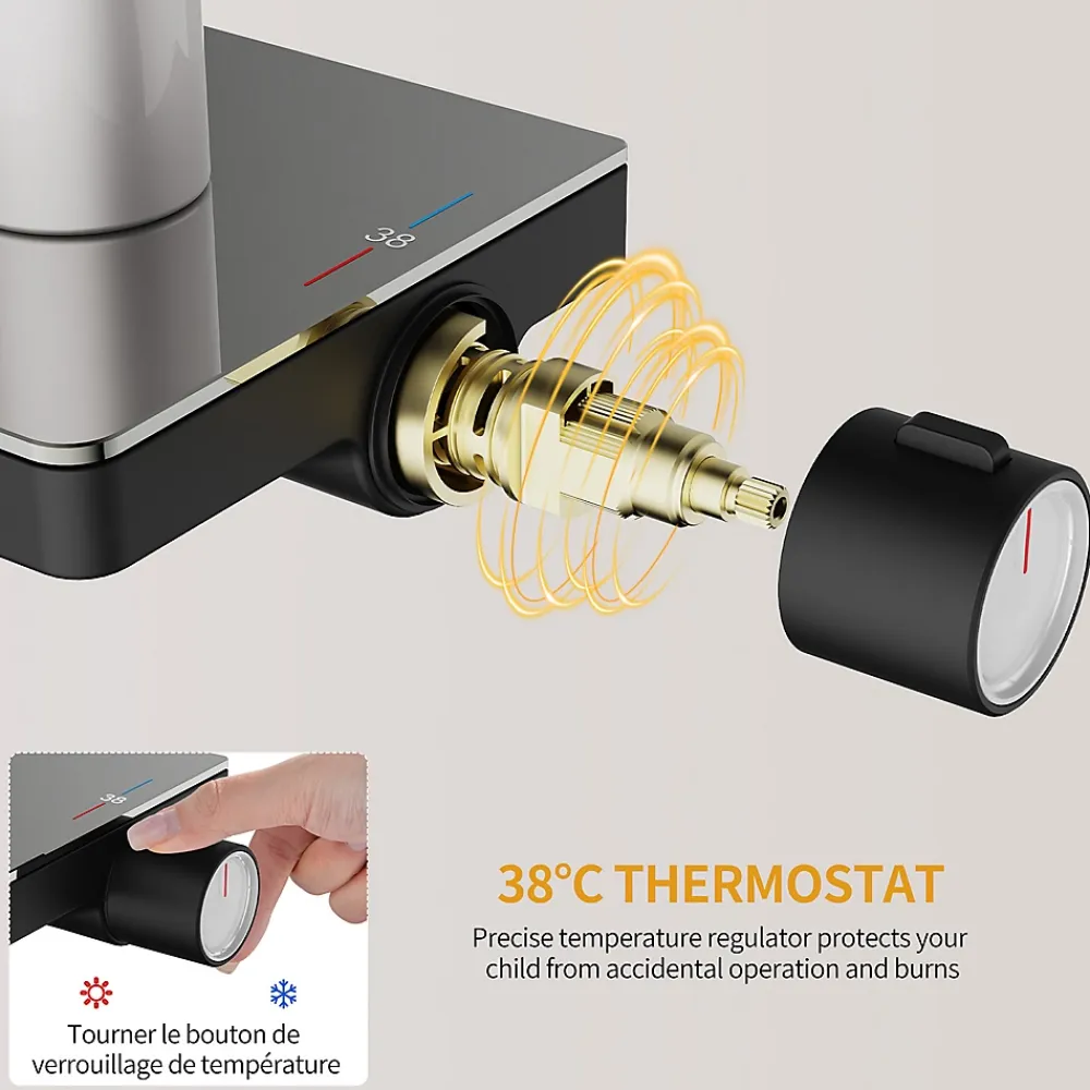 Colonne De Douche Thermostatique|Homelody Colonne de Douche Thermostatique 38C avec Plateau de Rangement de 413mm Ensemble de Douche Noir Comprend une Douche de Tête