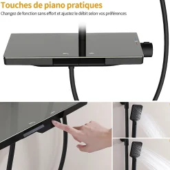 Colonne De Douche Thermostatique|Homelody Colonne de Douche Thermostatique 38C avec Plateau de Rangement de 413mm Ensemble de Douche Noir Comprend une Douche de Tête