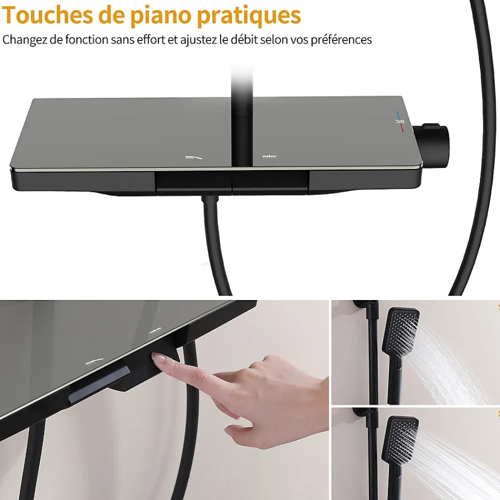 Colonne De Douche Thermostatique|Homelody Colonne de Douche Thermostatique 38C avec Plateau de Rangement de 413mm Ensemble de Douche Noir Comprend une Douche de Tête