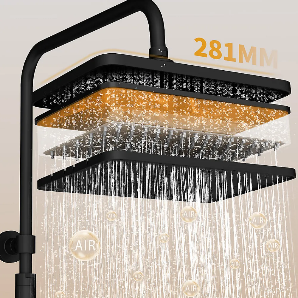 Colonne De Douche Thermostatique|Homelody Colonne de Douche Thermostatique 38C avec Plateau de Rangement de 413mm Ensemble de Douche Noir Comprend une Douche de Tête