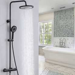 Colonne De Douche Thermostatique|Homelody Colonne de Douche Thermostatique Securite 38C Jet Pluie Hauteur Reglable 1006 a 1206 mm Acier Inoxydable Noir Pour Salle de Bain
