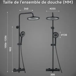 Colonne De Douche Thermostatique|Homelody Colonne de Douche Thermostatique Securite 38C Jet Pluie Hauteur Reglable 1006 a 1206 mm Acier Inoxydable Noir Pour Salle de Bain