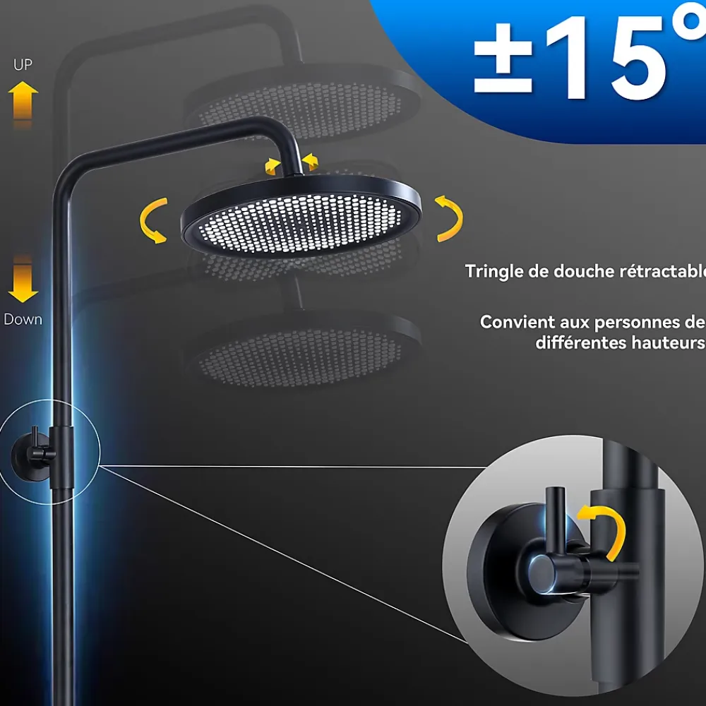 Colonne De Douche Thermostatique|Homelody Colonne de Douche Thermostatique Securite 38C Jet Pluie Hauteur Reglable 1006 a 1206 mm Acier Inoxydable Noir Pour Salle de Bain