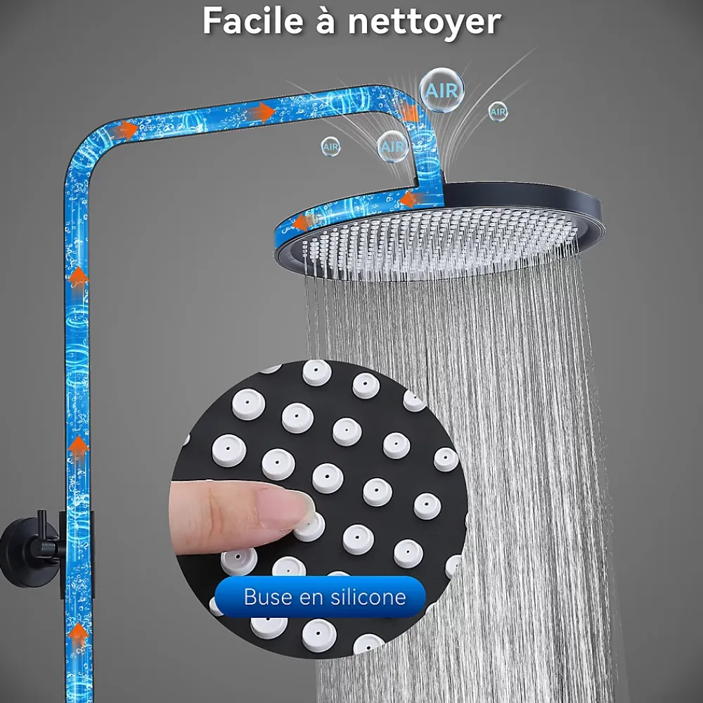 Colonne De Douche Thermostatique|Homelody Colonne de Douche Thermostatique Securite 38C Jet Pluie Hauteur Reglable 1006 a 1206 mm Acier Inoxydable Noir Pour Salle de Bain