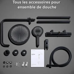 Colonne De Douche Thermostatique|Homelody Colonne de Douche Thermostatique Securite 38C Jet Pluie Hauteur Reglable 1006 a 1206 mm Acier Inoxydable Noir Pour Salle de Bain