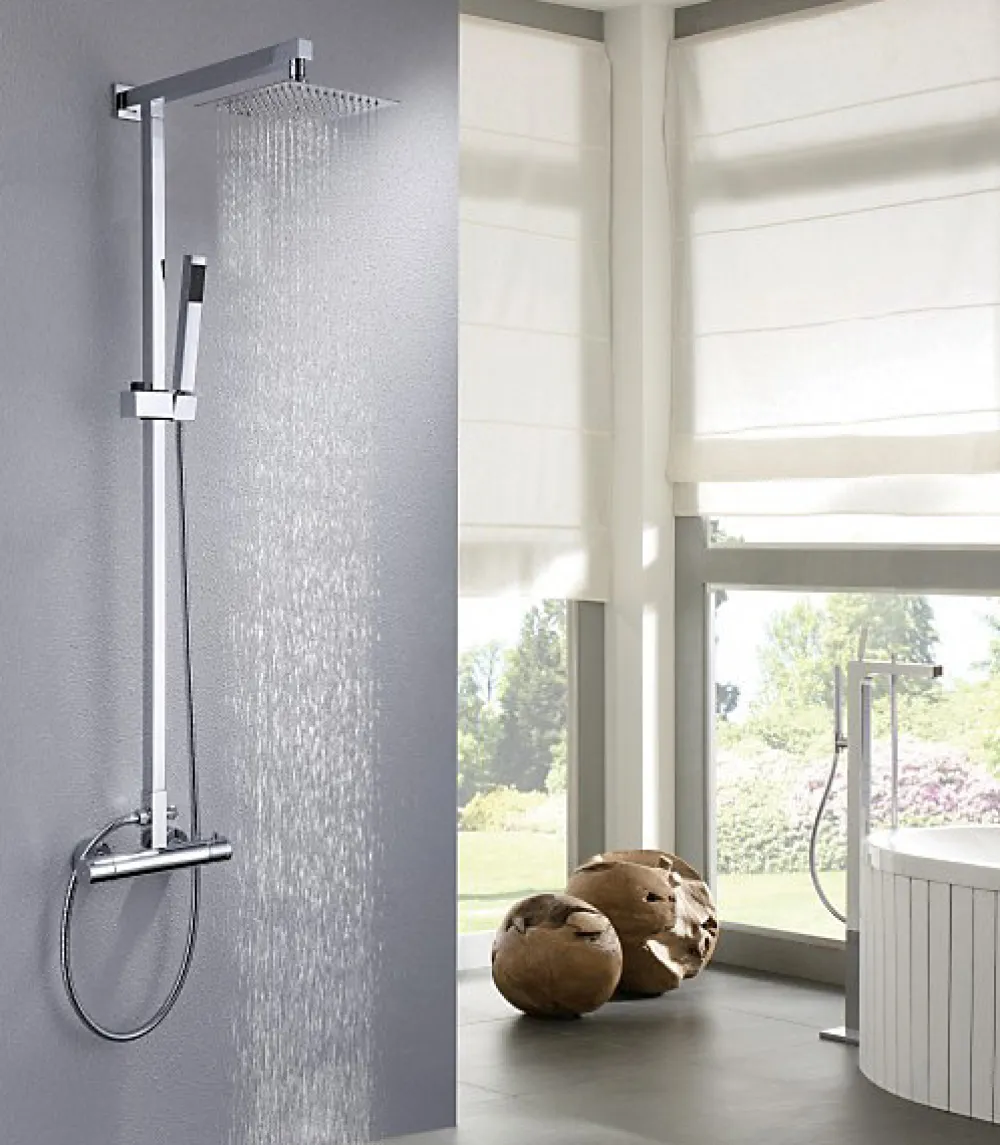 Bernstein Colonne de douche thermostatique acier inox + pommeau 20x20cm - 118x41cm - 8821C Basic 20x20cm