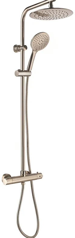 Colonne De Douche Thermostatique|Edouard Rousseau Colonne de douche thermostatique avec pommeau + douchette 3 jets + flexible + barre réglable, inox brossé, Full inox