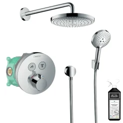 Hansgrohe Colonne de douche thermostatique encastrée ShowerSelect S chromé + douche de tête Raindance Select S + nettoyant