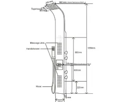Bernstein Colonne de douche thermostatique murale acier inox avec mitigeur, pommeau de douche, jets massage, 165x22cm, SEDAL 8815