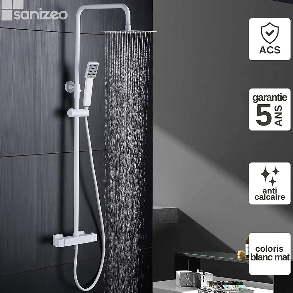 Colonne De Douche Thermostatique|Imex Colonne de Douche Thermostatique Anti-Calcaire Blanc Mat ART BTAR025/BL