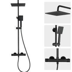Colonne De Douche Thermostatique|Auralum Max Colonne de Douche Thermostatique avec mitigeur , Ensemble de Douche Noir, Douche avec Tête de Douche de 12 pouces