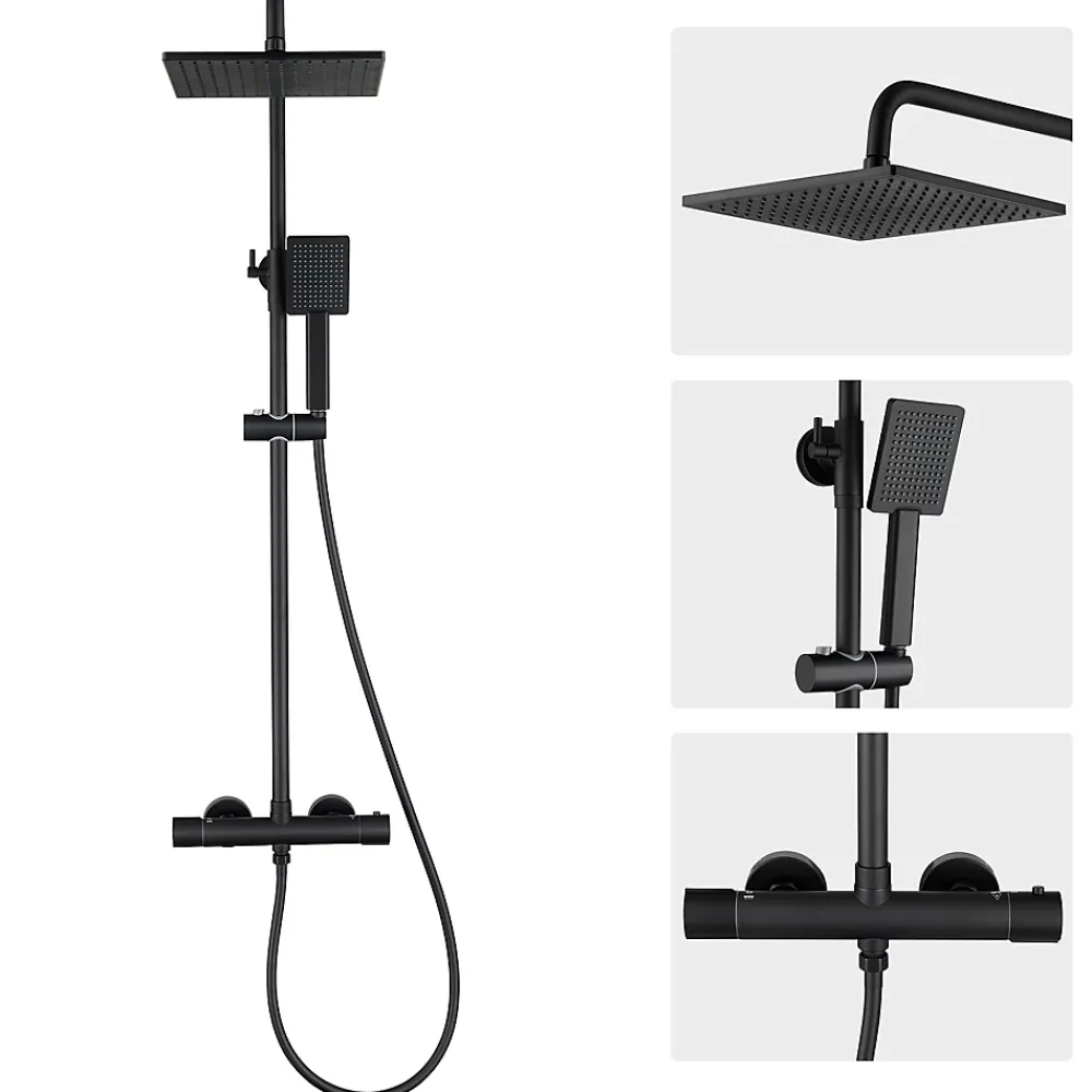 Colonne De Douche Thermostatique|Auralum Max Colonne de Douche Thermostatique avec mitigeur , Ensemble de Douche Noir, Douche avec Tête de Douche de 12 pouces
