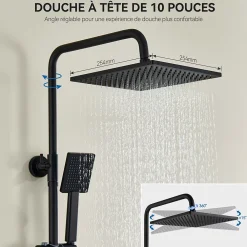 Colonne De Douche Thermostatique|Auralum Max Colonne de Douche Thermostatique avec mitigeur , Ensemble de Douche Noir, Douche avec Tête de Douche de 12 pouces