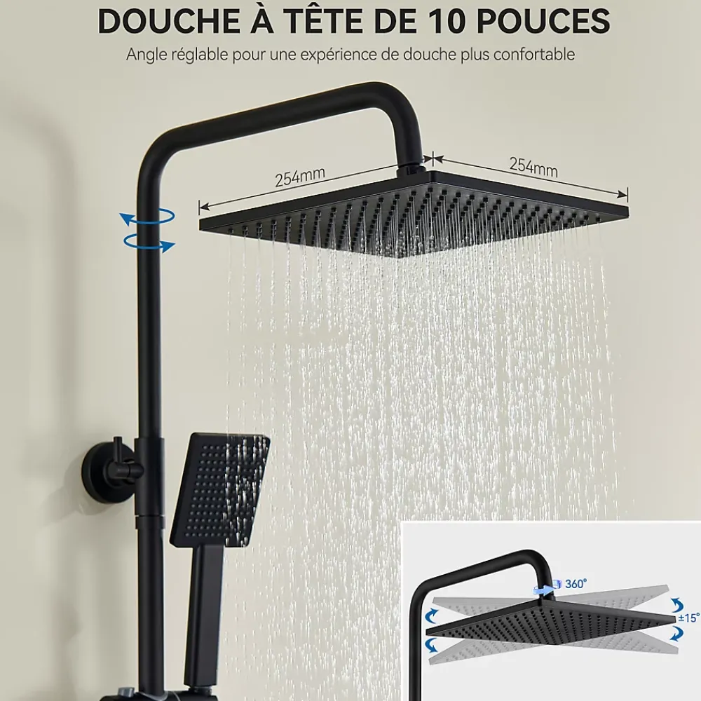 Colonne De Douche Thermostatique|Auralum Max Colonne de Douche Thermostatique avec mitigeur , Ensemble de Douche Noir, Douche avec Tête de Douche de 12 pouces