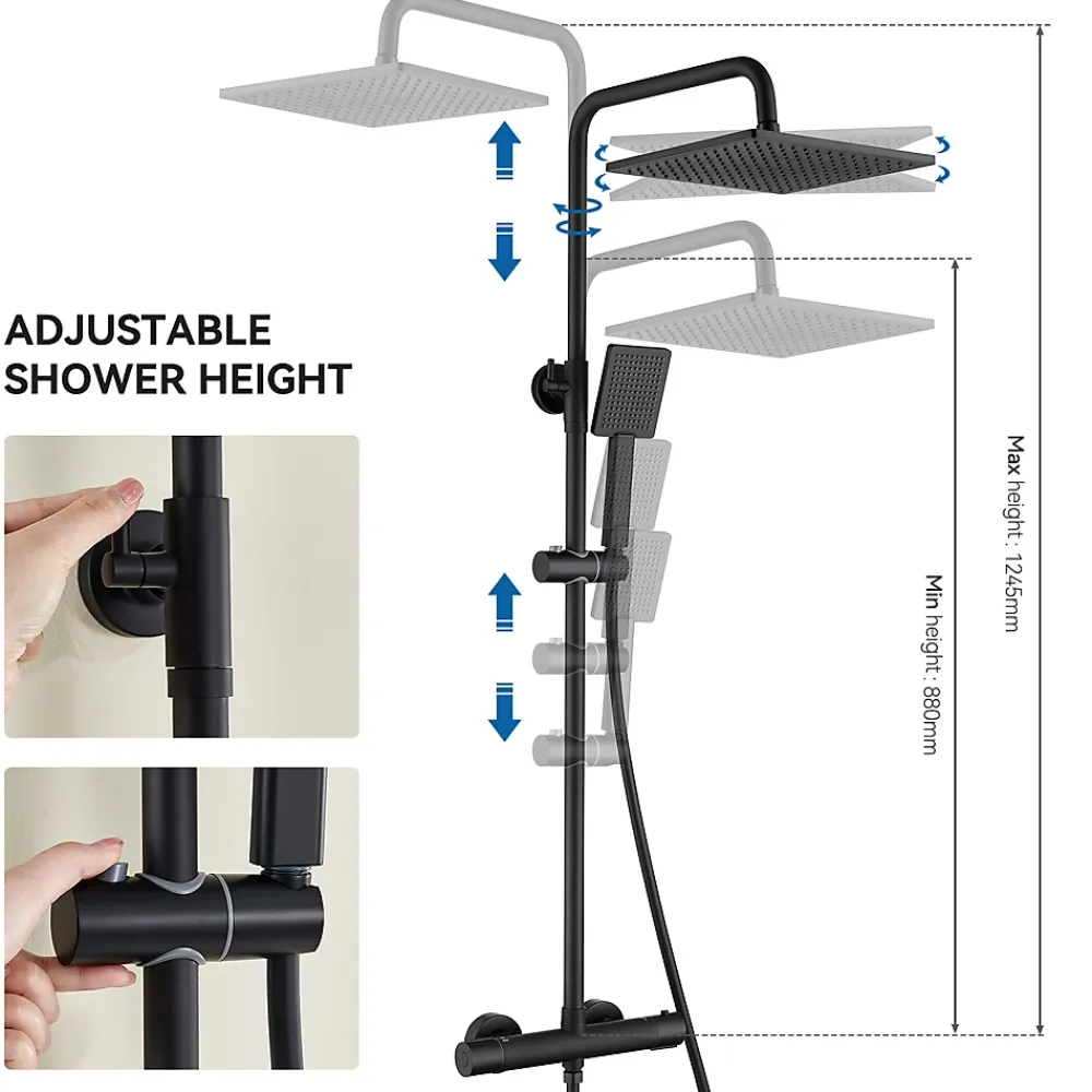 Colonne De Douche Thermostatique|Auralum Max Colonne de Douche Thermostatique avec mitigeur , Ensemble de Douche Noir, Douche avec Tête de Douche de 12 pouces