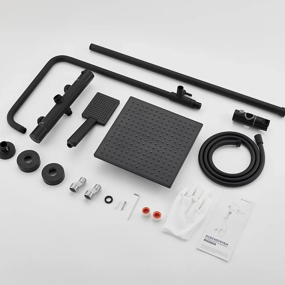 Colonne De Douche Thermostatique|Auralum Max Colonne de Douche Thermostatique avec mitigeur , Ensemble de Douche Noir, Douche avec Tête de Douche de 12 pouces