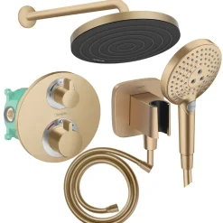 Hansgrohe Colonne de douche thermostatique Ecostat S Douche de tête Pulsify S Flexible Isiflex Douchette Raindance Select S bronze