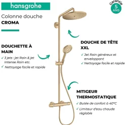 Hansgrohe Colonne de douche thermostatique Croma Select S 280 aspect doré poli + tablette AddStoris