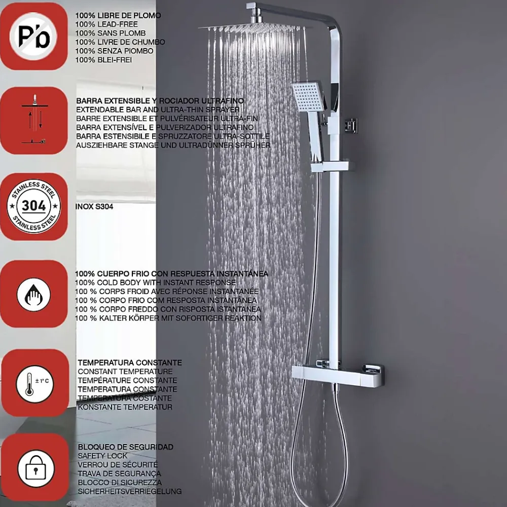 Colonne De Douche Thermostatique|Poalgi Colonne de douche thermostatique avec barre extensible SKY BATH chromé Inox S304 série PARADISE