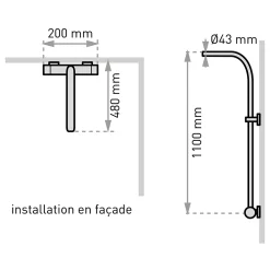 Valentin Colonne de douche thermostatique avec pomme de tête, douchette 1 jet et flexible, porte-savon, laiton chromé, Allure