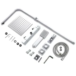 Colonne De Douche Thermostatique|AICA Sanitaire Colonne de douche thermostatique avec pomme de tête, douchette et flexible,effet chromé,Carré, AICA