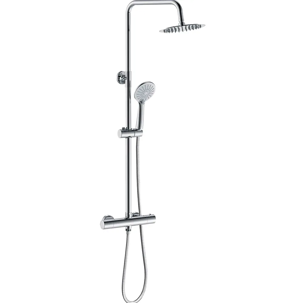 AICA Sanitaire Colonne de douche thermostatique avec pomme de tête, douchette et flexible, effet chromé,rond, AICA