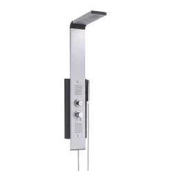 Colonne De Douche Hydromassante|Valentin Colonne de douche thermostatique hydromassante multijets avec pomme de tête, douchette 1 jet et flexible, gris alu et noir, Dune