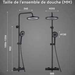Colonne De Douche Thermostatique|Homelody Colonne De Douche Thermostatique Securite 38C Jet Pluie Hauteur Reglable 1006 A 1206 mm Structure Inox Noire