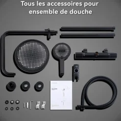 Colonne De Douche Thermostatique|Homelody Colonne De Douche Thermostatique Securite 38C Jet Pluie Hauteur Reglable 1006 A 1206 mm Structure Inox Noire
