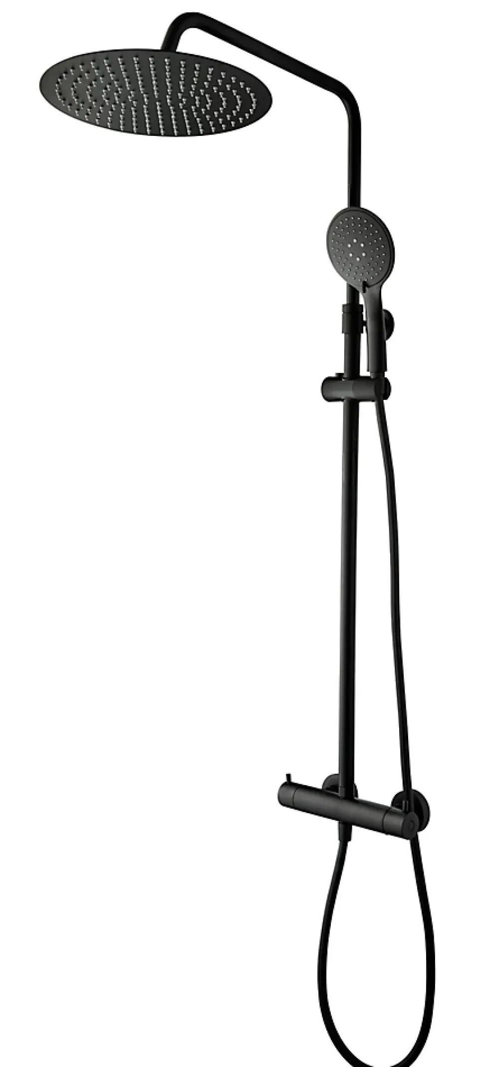 GoodHome Colonne de douche thermostatique avec pommeau + douchette 3 jets + flexible + barre réglable, noir mat, Weddell