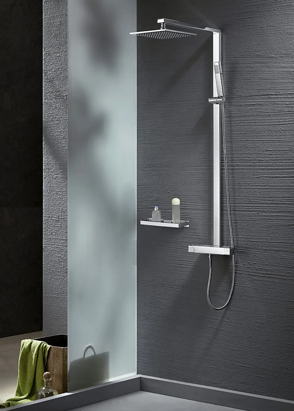 Bernstein Colonne de douche thermostatique acier inox + pommeau 20x20cm - 112,5x50cm - NT6705C 20x20cm