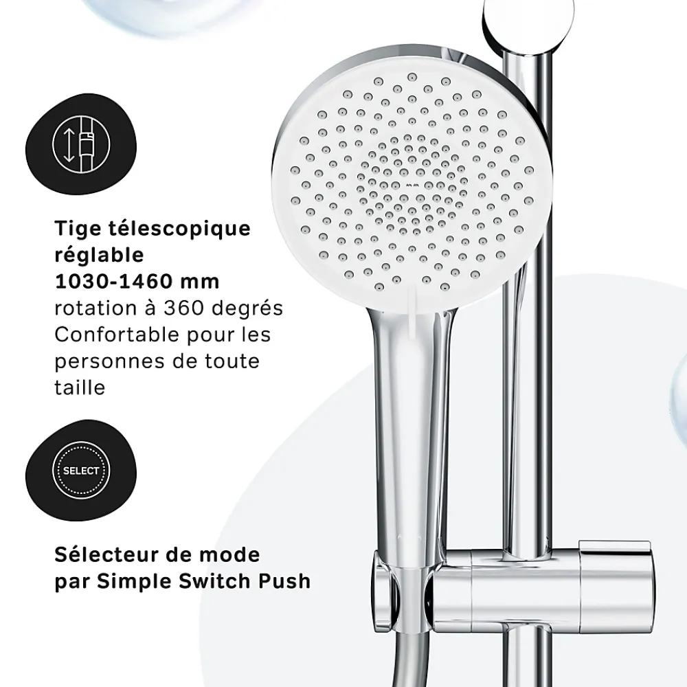 Am.Pm Europe Colonne de douche thermostatique, avec mitigeur thermostatique Système de douche avec robinet Chrome, F07XA400 X-Joy AM.PM