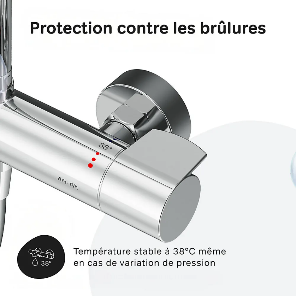 Am.Pm Europe Colonne de douche thermostatique, avec mitigeur thermostatique Système de douche avec robinet Chrome, F07XA400 X-Joy AM.PM