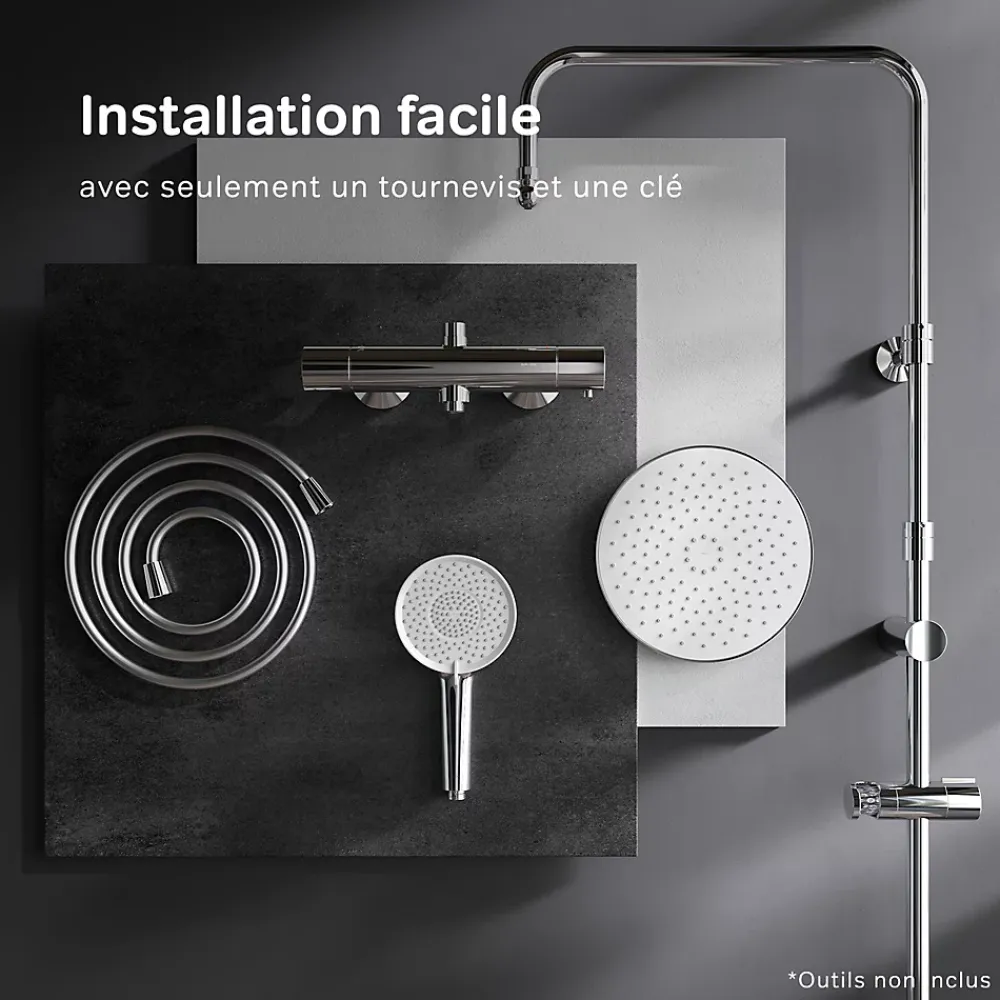 Am.Pm Europe Colonne de douche thermostatique, avec mitigeur thermostatique Système de douche avec robinet Chrome, F07XA400 X-Joy AM.PM