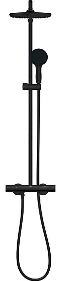 Grohe Colonne de douche thermostatique avec douchette + pommeau + flexible + barre, noir, Vitalio Start 250