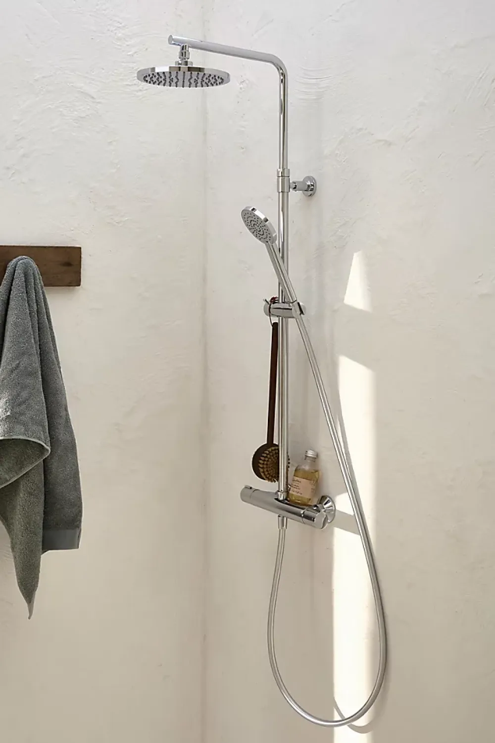 Colonne De Douche Thermostatique|Jacob Delafon Colonne de douche thermostatique avec pommeau + douchette 1 jet + flexible + barre réglable, chromé, Marcel