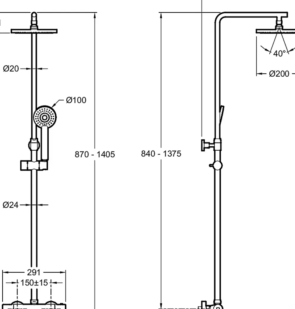 Colonne De Douche Thermostatique|Jacob Delafon Colonne de douche thermostatique avec pommeau + douchette 1 jet + flexible + barre réglable, chromé, Marcel
