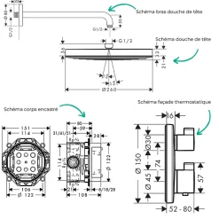 Hansgrohe Colonne de douche thermostatique Ecostat S Douche de tête Pulsify S Flexible Isiflex Douchette Pulsify bronze brossé