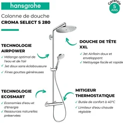 Colonne De Douche Thermostatique|Hansgrohe Colonne de douche thermostatique Croma Select S 280 EcoSmart chromé + tablette AddStoris