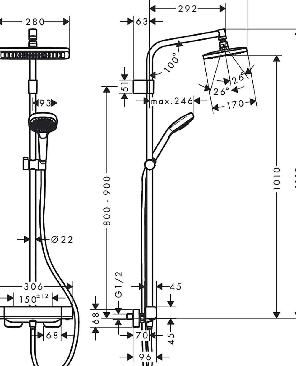 Hansgrohe Colonne de douche thermostatique chromé Croma E