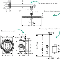 Hansgrohe Colonne de douche thermostatique ShowerSelect E Douche de tête Vernis Shape Flexible Metaflex Douchette Crometta chromé