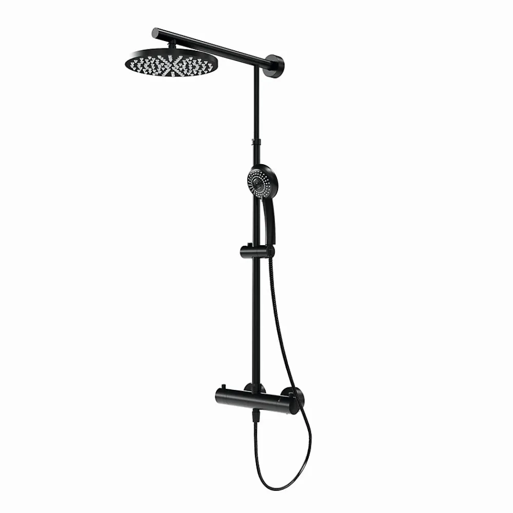 Schulte Colonne de douche thermostatique avec pommeau + douchette + flexible + barre réglable, coloris noir mat, Rain