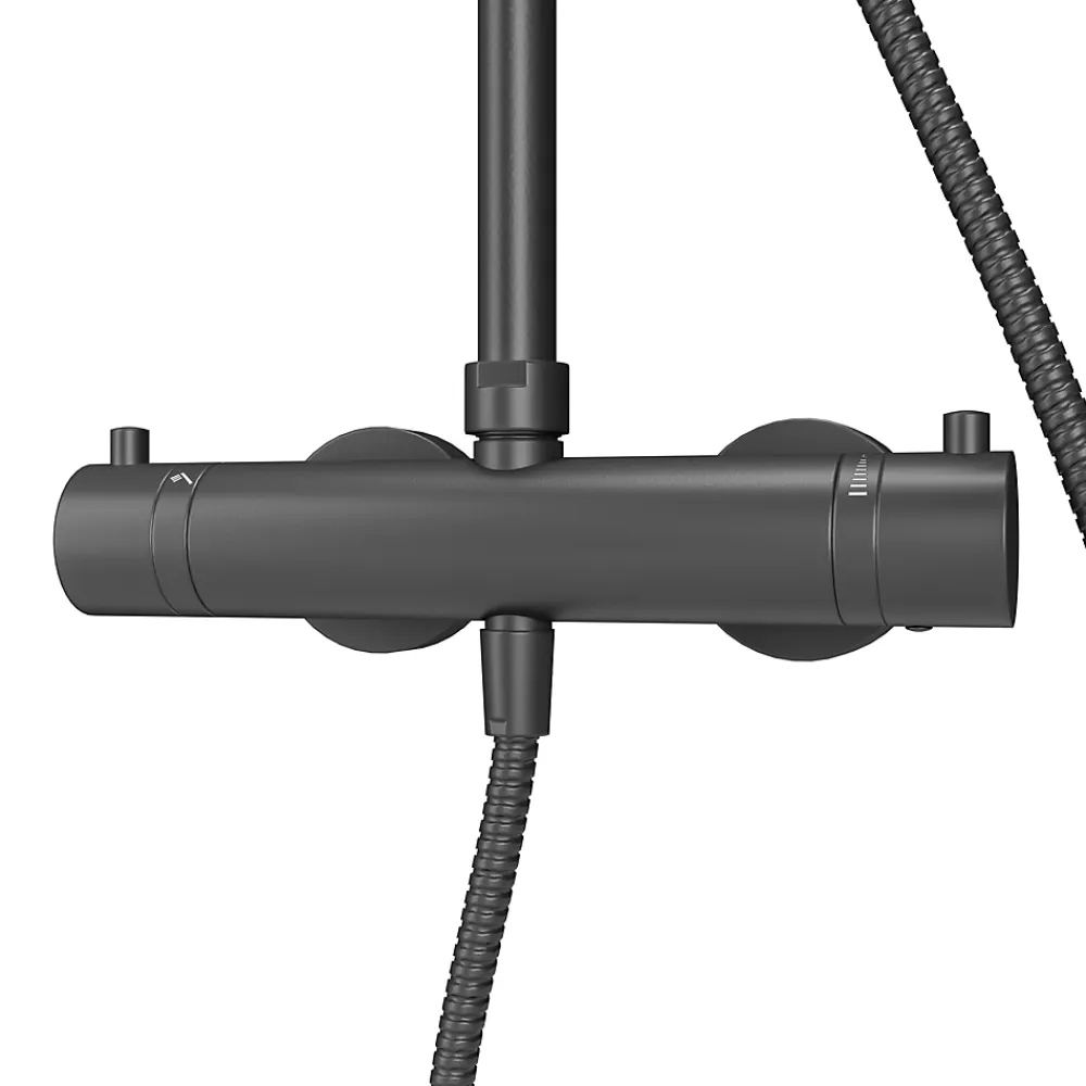 Schulte Colonne de douche thermostatique avec pommeau + douchette + flexible + barre réglable, coloris noir mat, Rain