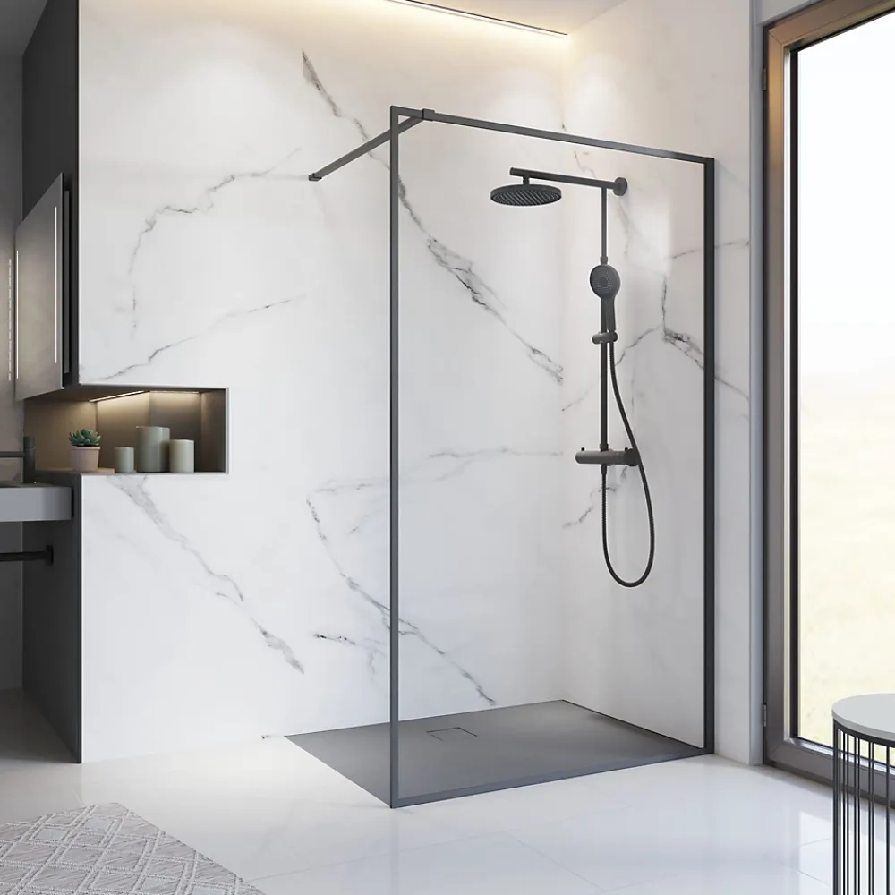 Schulte Colonne de douche thermostatique avec pommeau + douchette + flexible + barre réglable, coloris noir mat, Rain